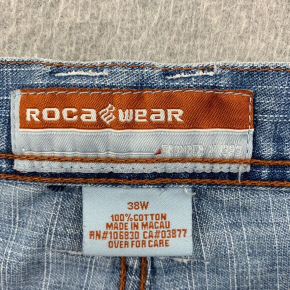 Roca Wear Shorts Mens 38 X 14 Big & Tall Flap Pockets Light Wash Embroidered - Picture 12 of 16